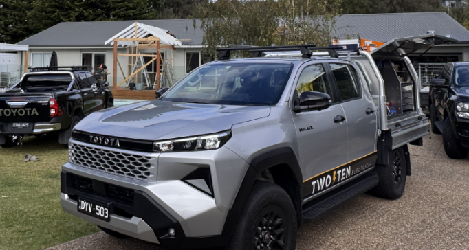 Two Ten Electrical work ute on-site at a Melbourne residential job